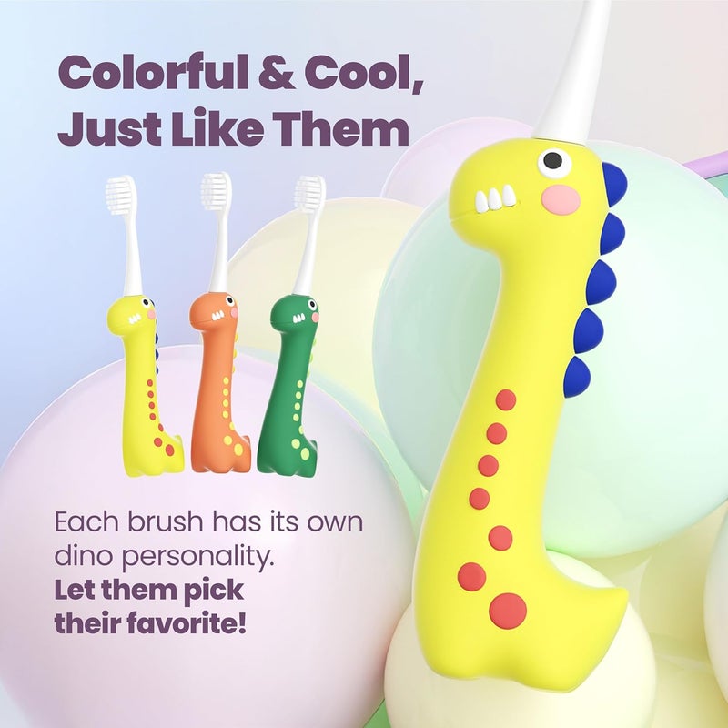 Well Before Dinosaur Kids Toothbrush, 0.12mm Soft Filament Toddler Toothbrush for Kids 6-12 Make Brushing Fun and Protect Kids Delicate Teeth (Pack of 3) - Image 5